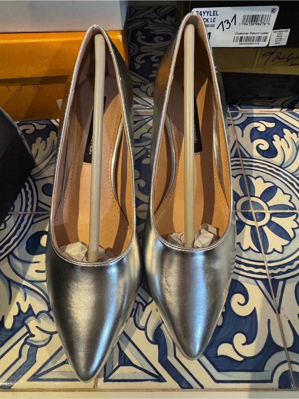French Connection Silver Pointed-Toe Metallic Pumps